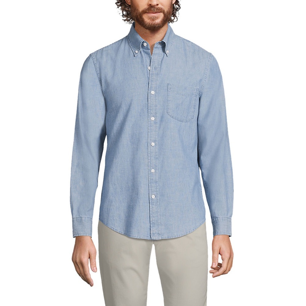 Lands' End Men's Sky Blue Casual Button-Down Shirt